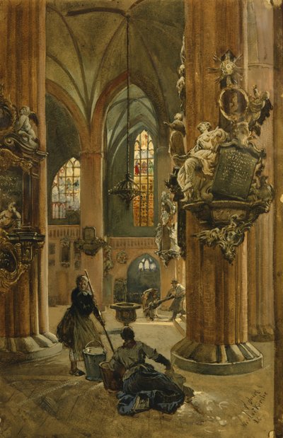 Interieur van de Kerk van St. Nicolaas, Berlijn, 1886 door Julius the Younger Jacob